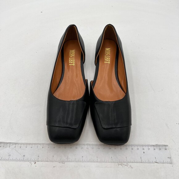 Miss Left Black Square Toe D'Orsay Pumps Low Chunky Heels Slip On Fashion Shoe - Picture 2 of 7